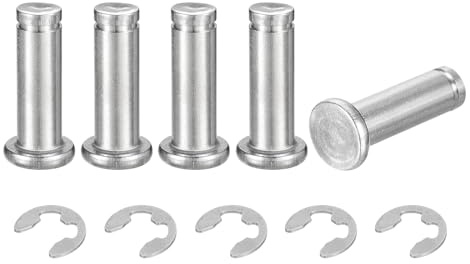 QUARKZMAN 5Set M8x25mm Perno Posizionamento Cilindrico Elastico Albero Acciaio Inossidabile 304, Perno Posizione Cilindro Cerniera Scanalato Testa Piatta con Ring Fissaggio Clip E, Argento