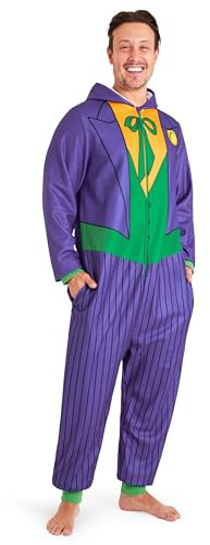 DC Comics Joker Mens Fleece Onesie with Hood, Fleece Loungewear - Funny Gifts for Him (Multi, XL)
