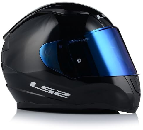 LS2 FF353 RAPID-II Motorcycle Full Face Crash Helmet ECE22.06 Certified Man Woman Street Riders Motorbike Helmet, Gloss Black with Iridium Blue Visor (M)