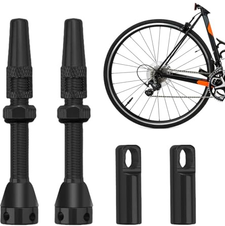 2 Pièces Valves de Vélo Tubeless, 44 mm Valve Tubeless VTT Universel Tige de Valves Presta Tubeless avec Outil de Suppression de Noyau (Noir)