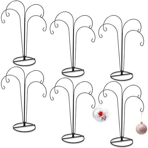 Hicarer 6 Pcs Black Ornament Display Stand 12 Inch Christmas Ornaments Display Tree 4 Arms Iron Ornament Hanger Stand for Craft Shows Wire Christmas Tree Frame for Xmas Glass Ball Bauble Decorations