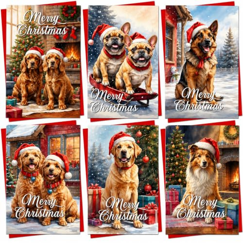 Christmas Cards Boxed | 30 Pack Xmas Card Multipack | 6 Unique Christmas Cards 2026 Dog Cute Animal Designs Festive Seasons Greetings For Friends Family 2024
