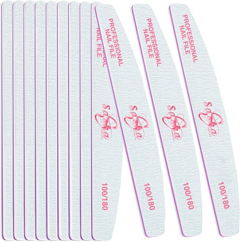 Professional Nail Files 100/180 Grit – 12 Pack Double-Sided Emery Boards, Washable Half-Moon Nail Files for Shaping, Buffing, Manicure & Pet Grooming – Salon Quality
