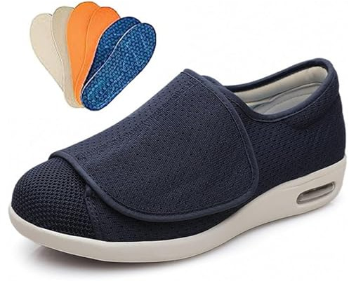 Extra breda promenadsneakers, lättviktssko för äldre, bekväma ortopediska tofflor, med justerbar stängning, perfekt för diabetes, ödem, svullna fötter