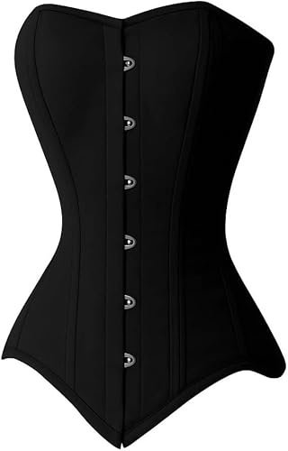 Women's Overbust Cotton Corset with Steel Boning – Lace-Up Waist Trainer Bustier for Shaping & Support – Breathable Fabric (UK, Alpha, 5XL, Regular, Regular, Standard, Black)