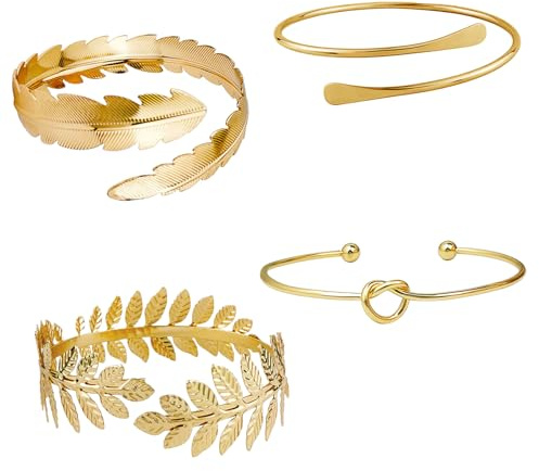 SKJAXF Gold Arm Cuff, 4Pcs Adjustable Arm Bracelet Set, Stylish Jewelry for Women and Girls, Minimalist Design for Date, Party, Travel, Wedding and Gift