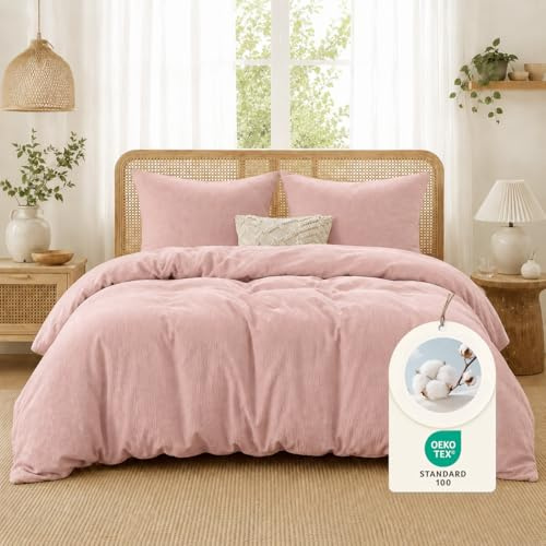 Sedefen Doppelte Musselin Bettwäsche 200x220 Baumwolle,Rosa Bettwäsche Sets ÖKO-TEX Bettwäsche mit Reißverschluss,Bettbezug mit 2 Kissenbezüge 80x80 cm