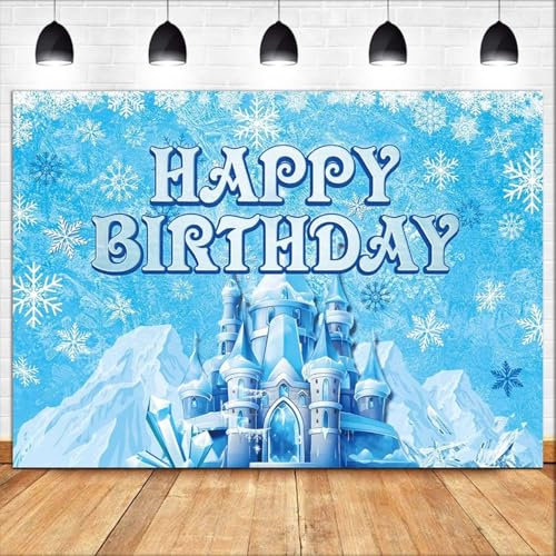 Tissu de fond bleu en forme de château de flocon de neige - Décoration de fête de princesse - Château de fille - Accessoire de décoration d'anniversaire - Flocon de neige fantaisie - Accessoires de