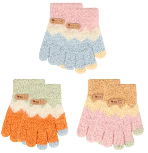 JUPSK 3 Pares Guantes de Invierno para Niñas, Guantes Térmicos Dedos Completos Manopla para Infantiles Niño Pequeño 2-5 Años (Coloridos)