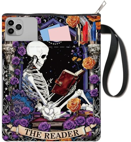 craspire Totenkopf Buchhülle Rosen Buchhülle Floraler Mond Buchschutz Für Taschenbücher Waschbarer Stoff Buchumschlag Mit Reißverschluss Und Zusätzlicher Einschubtasche Perfektes