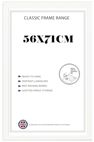 Picture Frame 56x71 cm for Jigsaw Puzzles | Strong MDF Wooden Shatter-Proof Front | 56cm x 71cm Vertical & Horizontal 30x15mm Moulding for Home & Office - White