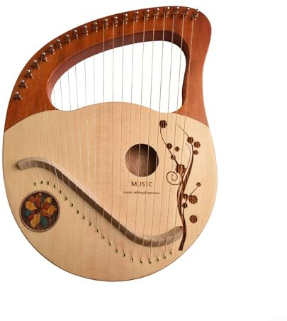 Arpa de lira de 21 cuerdas, instrumento musical de madera de caoba maciza con diseño cóncavo, incluye llave de afinación, cuerdas de repuesto y paño de limpieza para principiantes/músicos