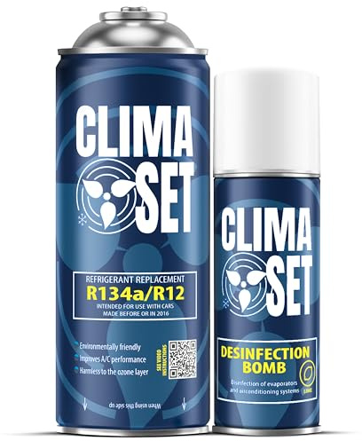 CLIMASET - Luftkonditionering Påfyllningsgas R134a & Luftkonditionering Rengöringsmedel - AC-Gaspåfyllningssats - Påfyllningssats för Bilens Luftkonditionering