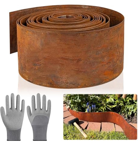 MOFXWHE Bordo per prato in metallo 5 m, recinzione per aiuola con finitura antiruggine 15 cm di altezza, per delimitare aiuole, vialetti da giardino, alberi, giardini di ghiaia, resistente agli agenti