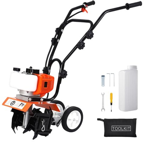 H-YEEU Motoazada de gasolina de 52 cc – Cultivador de jardín ligero de 2 tiempos con motor de 1,9 kW – Fresa de jardín fácil de arrancar