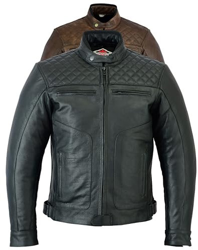 Texpeed Blouson de moto en cuir pour homme - Veste de moto de tourisme avec protection véritable biker CE armor (EN 1621-1) Coutures diamant - Noir - XXL