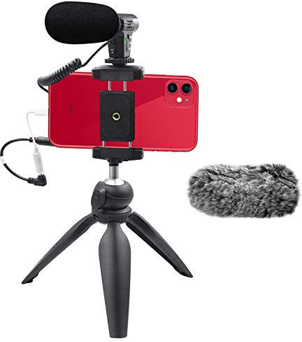 Veksun - Kit microfono per fotocamera e smartphone, microfono ASMR per parabrezza di YouTube, jack da 3,5 mm, microfono esterno per telefono, iPhone, Samsung, DSLR, Canon, Nikon, con mini treppiede