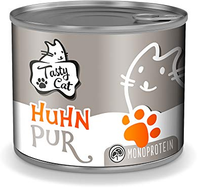 Tasty Cat Nassfutter für Katzen Mono Huhn pur 6 x 200g. | getreidefrei | zuckerfrei | Monoprotein