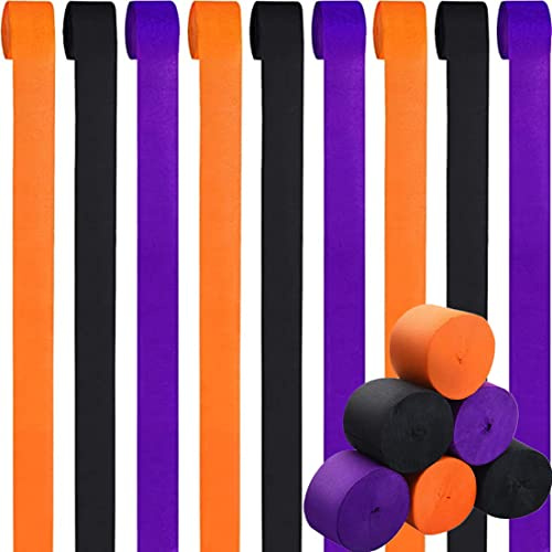 9 Rolls Crepe Paper Streamers - Halloween Crepe Paper Streamers in Black, Orange, Purple - Hanging Tassels for Festival Party Decor
