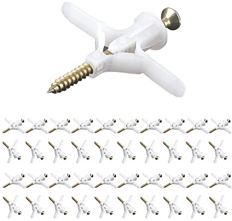 Plasterboard Fixings 40 Sets (80pcs),Drywall Screws And Rawl Plugs, Heavy Duty Anti-Rotational Expansion Tube Assortment Hollow Anchors Kit,Wall Plugs For Plasterboard, Cavity Wall, Fibreboard (White)