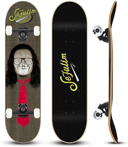 Sefulim 80 x 20 cm komplett skateboard 7 lager kanadensisk lönn dubbel spark skateboard för pojkar flickor tonåringar vuxna nybörjare