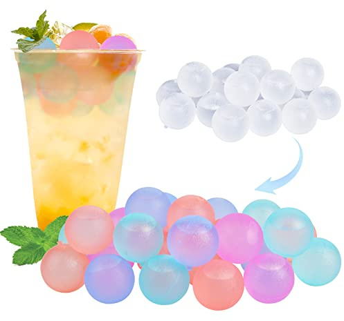 100 Pack Color-changing Reusable Ice Cube for Drinks, Colorful Round Shape Plastic ice Cubes Without Diluting BPA Free, Refreezable Ice Cubes for Coffee, Wine, Whiskey, Cocktails (Color-changing)
