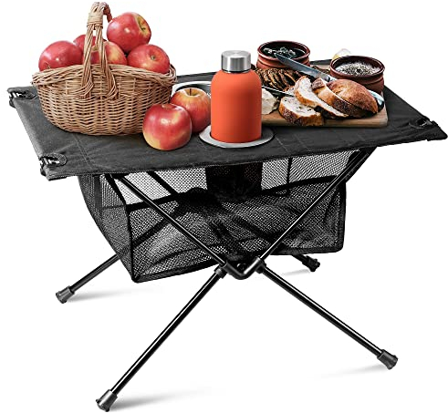 Zune Lotoo Campingtisch Klappbar, Klapptisch Camping Klein mit Netztasche und Tragetasche, Kompakter Tisch Faltbar Camping Leicht für Outdoor Camping Wandern Rucksäcke Angeln (60 x 40 x 40 cm)