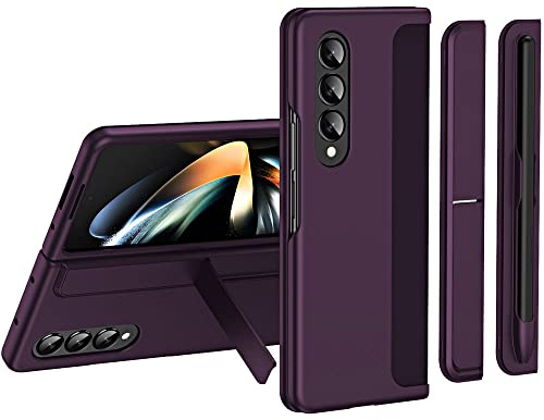 TECHGEAR Galaxy Z Fold 4 Phone Case, [Interchangeable S-Pen Holder/Kickstand] [Front Screen Frame] Ultra-thin Hard PC Bumper Full Protective Cover for Samsung Galaxy Z Fold 4 5G (Purple)