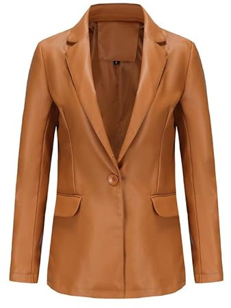 babao Ladies Faux Leather Blazer Vegan Pleather Biker Leather Coat Motorcycle Outerwear