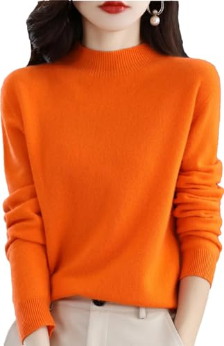Zozogag Dam merinoull kashmir stickad tröja polokrage långärmad pullover jumper toppar, Orange, XXL
