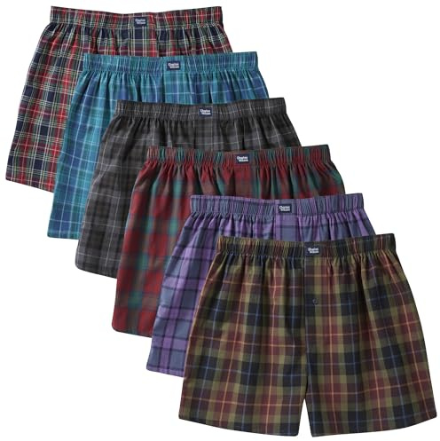 Charles Wilson 6 Pack Woven Boxer Shorts (XL, Tartan Check 88)