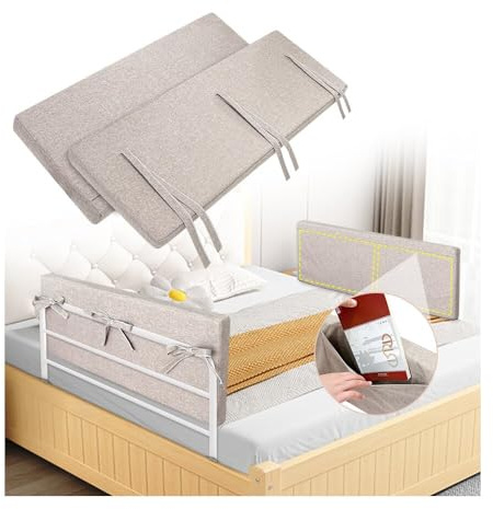 Mybow Bed Rail Cover for Hospital Bed Rail Cushion Medical Foam Padding Bumper Bed Railings for Seniors Safety Rails Guard Bed Fall Protector Padded Crib Bar Cover Only - 31.9 x 11.8 x 2 (flaxen)