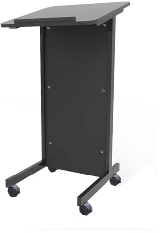 Bodenstehendes Podium, Metallständer, Rednerpulte, Tischplatte aus Holz, Rednerpultständer, feststellbare Rollen, Tragkraft 12 kg, Rednerpulte (B)