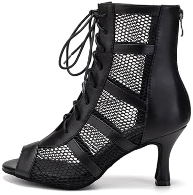 AOQUNFS Damen Tanzstiefel Latein Stöckelabsatz Tanzstiefel Salsa Tango ChaCha Ballsaal Party Leistung Tanz Schuhe,DS-L446-SchwarzPU-7.5CM,EU40