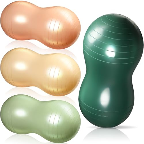 Libima 4 Pcs Peanut Ball 34x16 Inch Inflatable Sensory Pregnancy Yoga Exercise Bounce Ball Sport Balance Sitting Stability Fitness Balls with Pump for Training Gym Home Office Workout(Bright Color)
