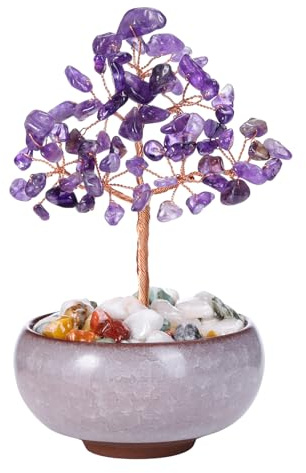 PESOENTH Amethyst Crystal Tree of Life Gifts for Women Mom Birthday,Amethyst Crystals and Healing Stones Gem Tree Gemstone Tree Purple Home Room Desk Decor Gifts for Women