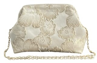 OYOANGLE Women's Flower Embroidery Clutch Purse Kiss Lock Shoulder Bags Evening Handbag Gold One-Size