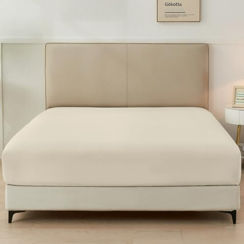 GOKOTTA King Size Fitted Sheet, Bottom Single Fitted Sheet Only with Elastic Corner Straps, Deep Pocket for 10-16 Inch Mattress - Soft Microfiber - Breathable, Hypoallergenic, Wrinkle Free - Beige