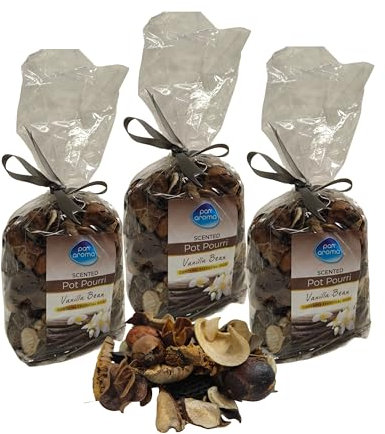 3 Bags of vanilla bean pot pourri - scented home botanicals - aromatic creamy vanilla scent - decorative home fragrance pot pourri -180g bag