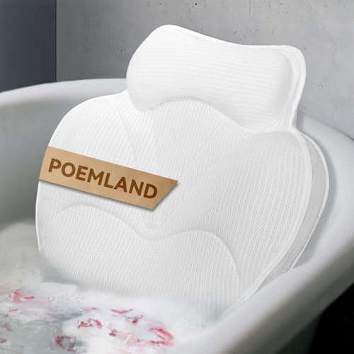 Poemland Bath Pillows for Tub – Bath Pillows for Tub – Soft Support Bathtub Pillow for Head and Neck, Luxury Bath Pillow for Soaking Tub, Quick Drying (white)