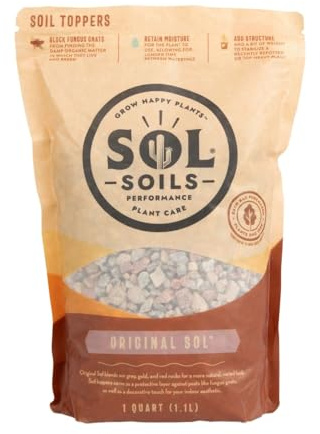 Sol Soils Original Sol Soil Topper – Decorative Rocks for Potted Plants, Succulents, Cactus, & More – Blend of Grey, Gold, & Red Rocks - Top Dressing for Water Retention & Pest Protection – 1 Quart