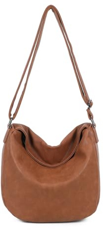 Woodland Leathers Women Handbags & Shoulder Bags Fashion Hobo Bags Faux Leather Long Strap Shoulder Bag Large Tote Bags For Women Great for Work Business School College (Tan Medium, Large)