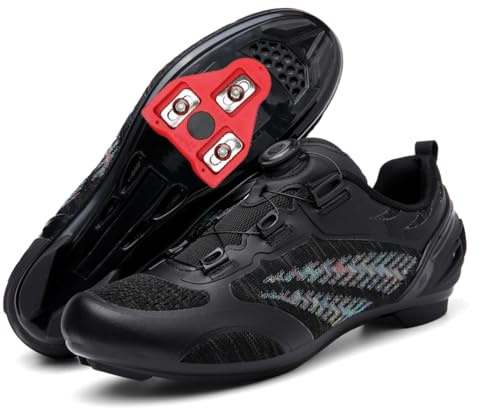 JiuQing Scarpe da Ciclismo su Strada Unisex Compatibili con Le Scarpe da Bici da Corsa Indoor Peloton Traspiranti con Tacchette Delta,Nero,44 EU