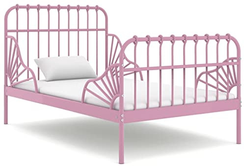 YuuSsea Utdragssäng rosa metall 80 x 130/200 cm, justerbar enkelsäng, robust sängram för barnrum, sovrumsmöbler, hållbar konstruktion