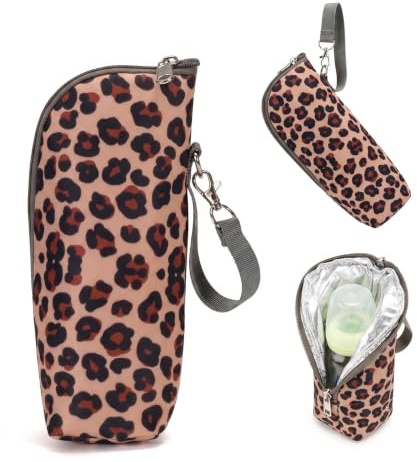 KOHVAN Sac Isotherme Biberon Bébé, Imprimé Léopard, Sac Thermique pour Lait Maternel, Porte-Biberon Portable et Suspendable pour Poussette