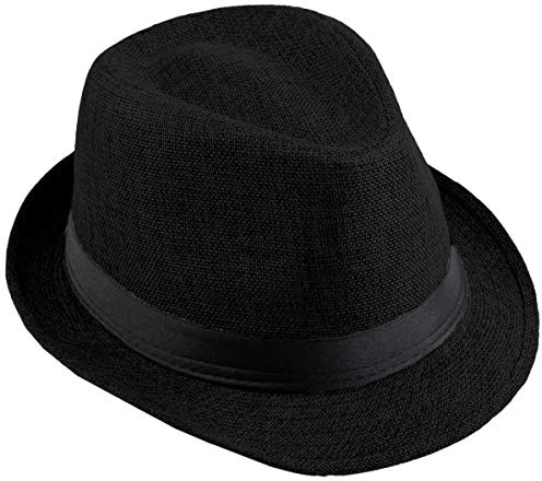 KYEYGWO Panama Fedora Hats for Men Woman, Braid Straw Short Brim Jazz Cap Trilby Hat, Black