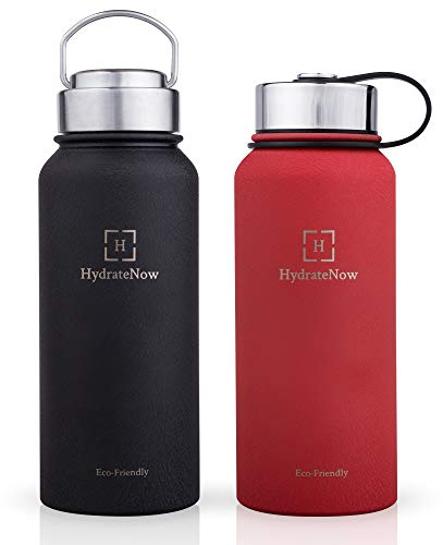 HydrateNow Insulated Water Bottle in 316 Leak-Proof 100% Recyclable Water Bottles Stainless Steel in Food-Safe Polypropylene Plastic Silicone Stainless Steel Water Bottles