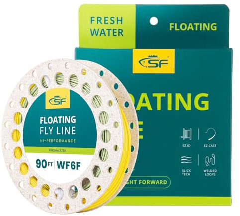 SF Fliegenfischen Schnur Schwimmend mit geschweißten Schlaufengewicht-Vorwärtsfliegenschnüren Moosgrün+Gelb 90FT WF6F