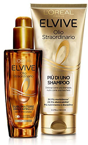 l'Oréal Paris Kit Capelli Elvive Olio Straordinario, Include 1 Più di uno Shampoo e 1 Olio per Capelli Secchi ad Azione Nutriente per Capelli Secchi