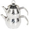 Karaca Adelya Caydanlik - Mini teiera turca in metallo da 0,65 l + coperchio e abbeveratoio da 1,1 l in acciaio inox, lavabile in lavastoviglie